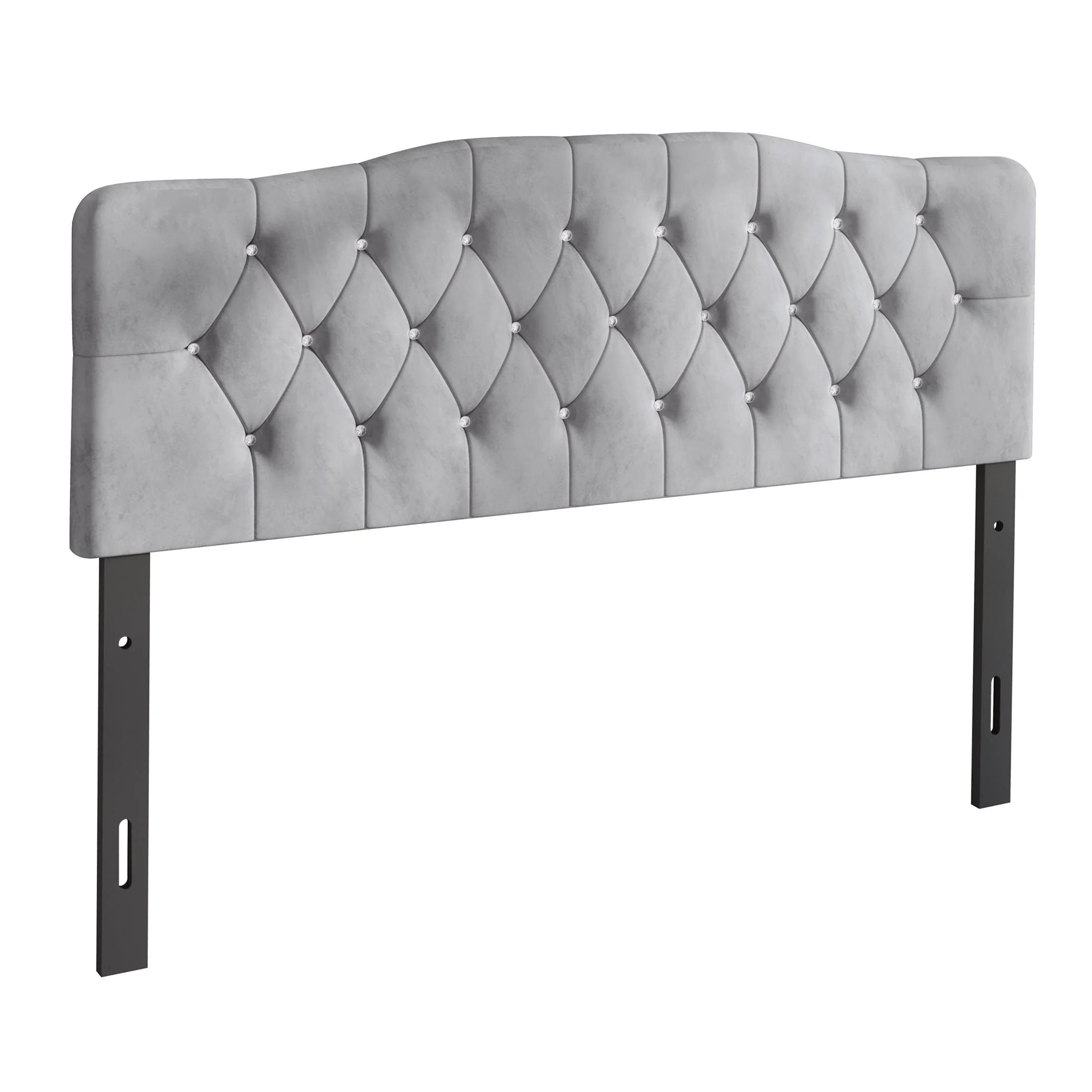 Castle Place Uphlostered Tufted Headboard, Silver Grey Velvet, King
