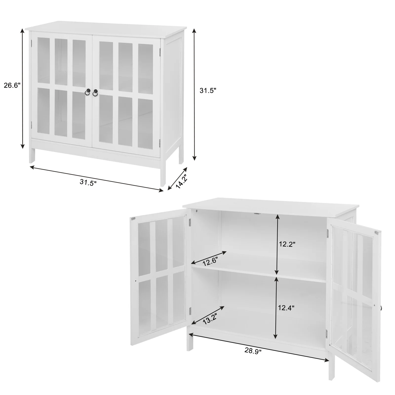 White Minimalist Double-Door Sideboard with 2 Compartments, 80��36��80cm, Knock-Down Design