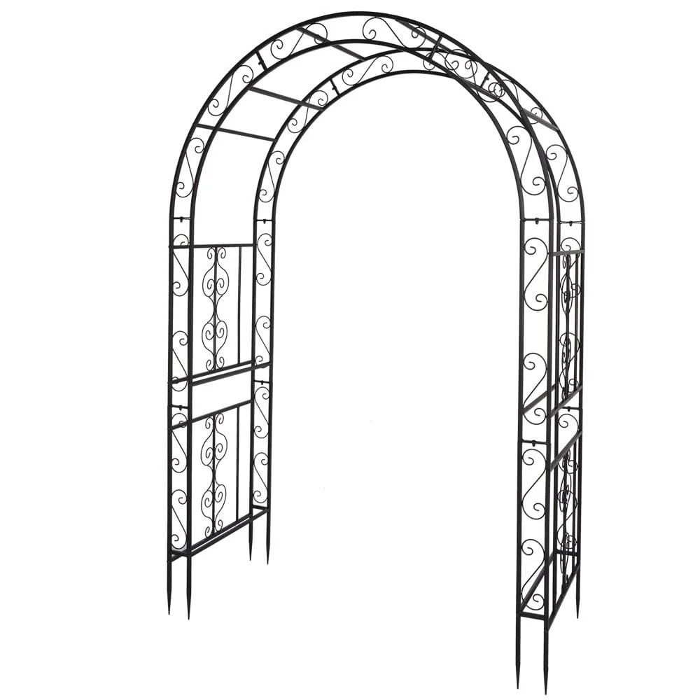Hassch Outdoor Garden Arch Gothic 86" H x 59" W Iron Black Trellis Metal Weather Resistant Wall Art Climbing Plant Growing Lawn Backyard