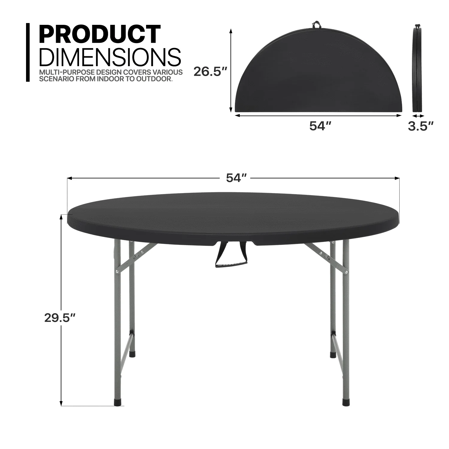 Magshion 11 Pieces 4.5 Ft Foldable Card Table and Chair Set, Folding Round Table Camp Picnic Desk with Handle and Chairs for Indoor Outdoor, Black