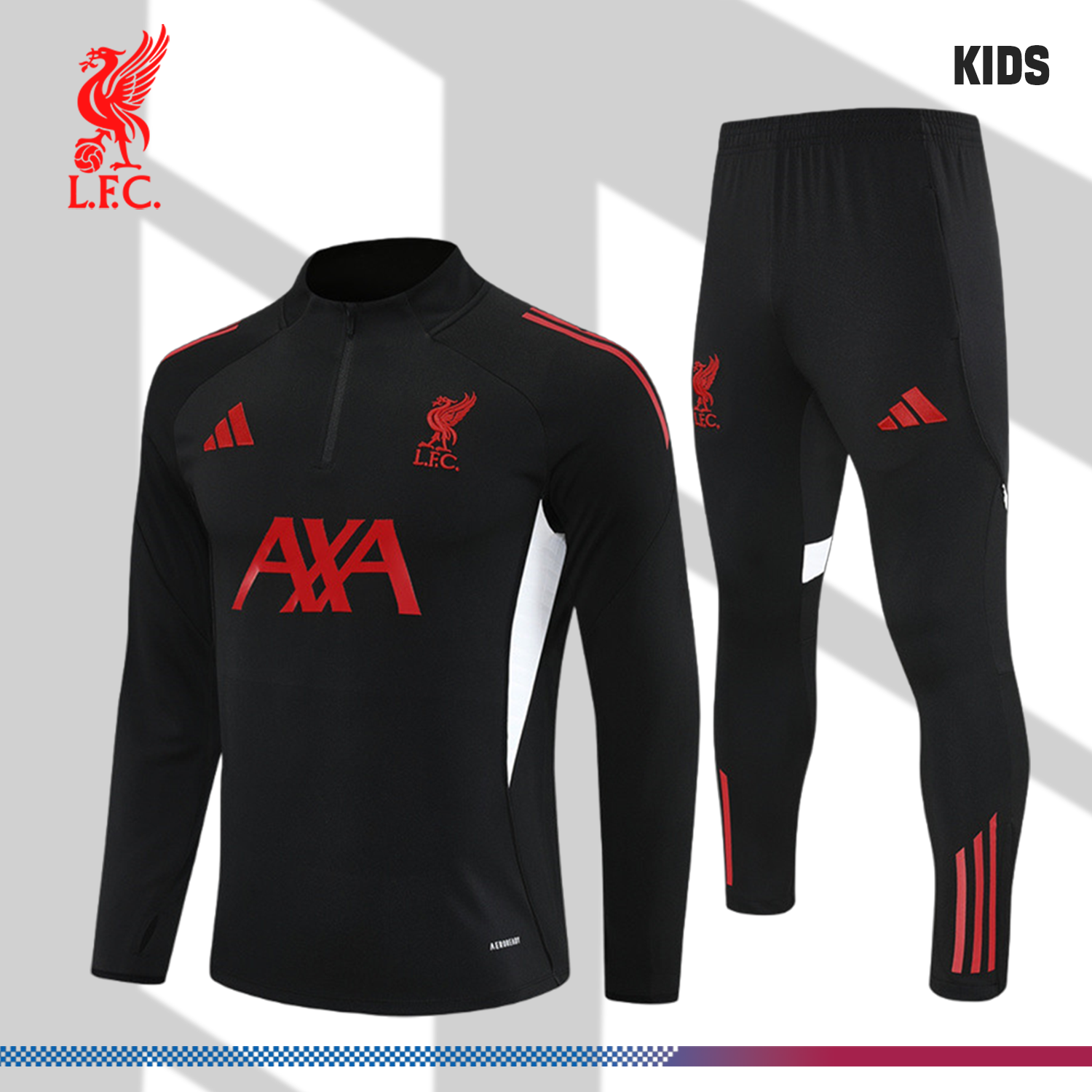 2025/2026 Liverpool Black Kids Half Zip Training Clothes (Kids Kit)