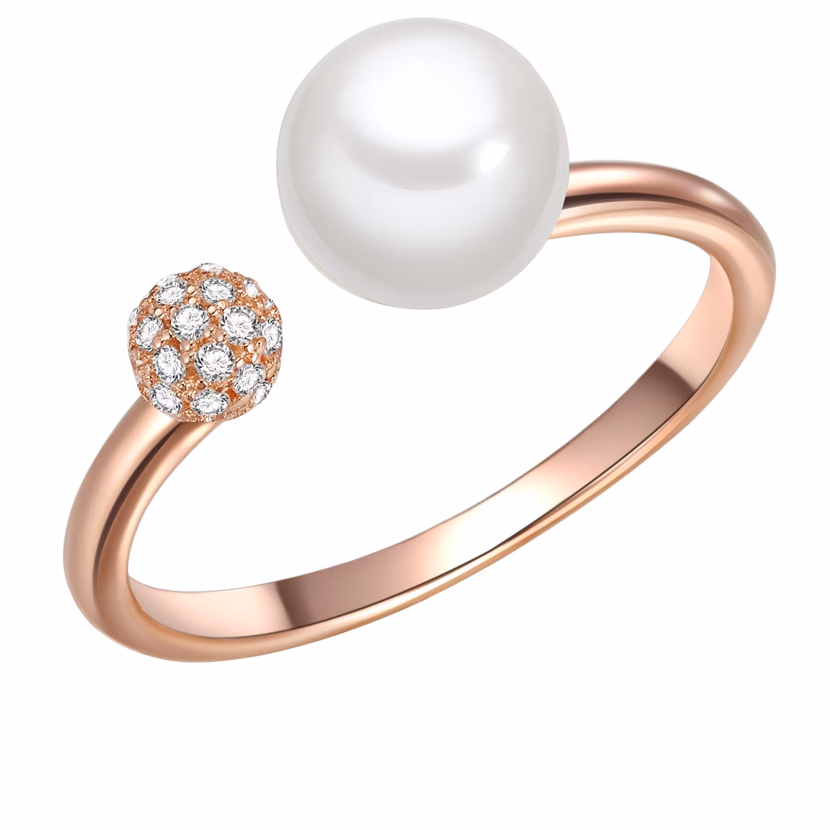 Ring Sterling Silber Zirkonia Süßwasser-Zuchtperle in Roségold