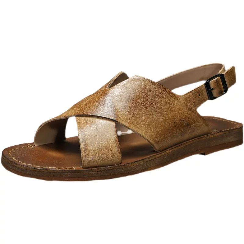 Handmade first layer cowhide retro sandals