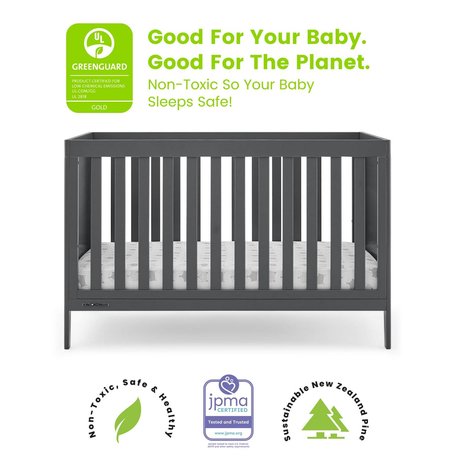 Delta Children Hayes 4-in-1 Convertible Baby Crib - Greenguard Gold Certified. Charcoal