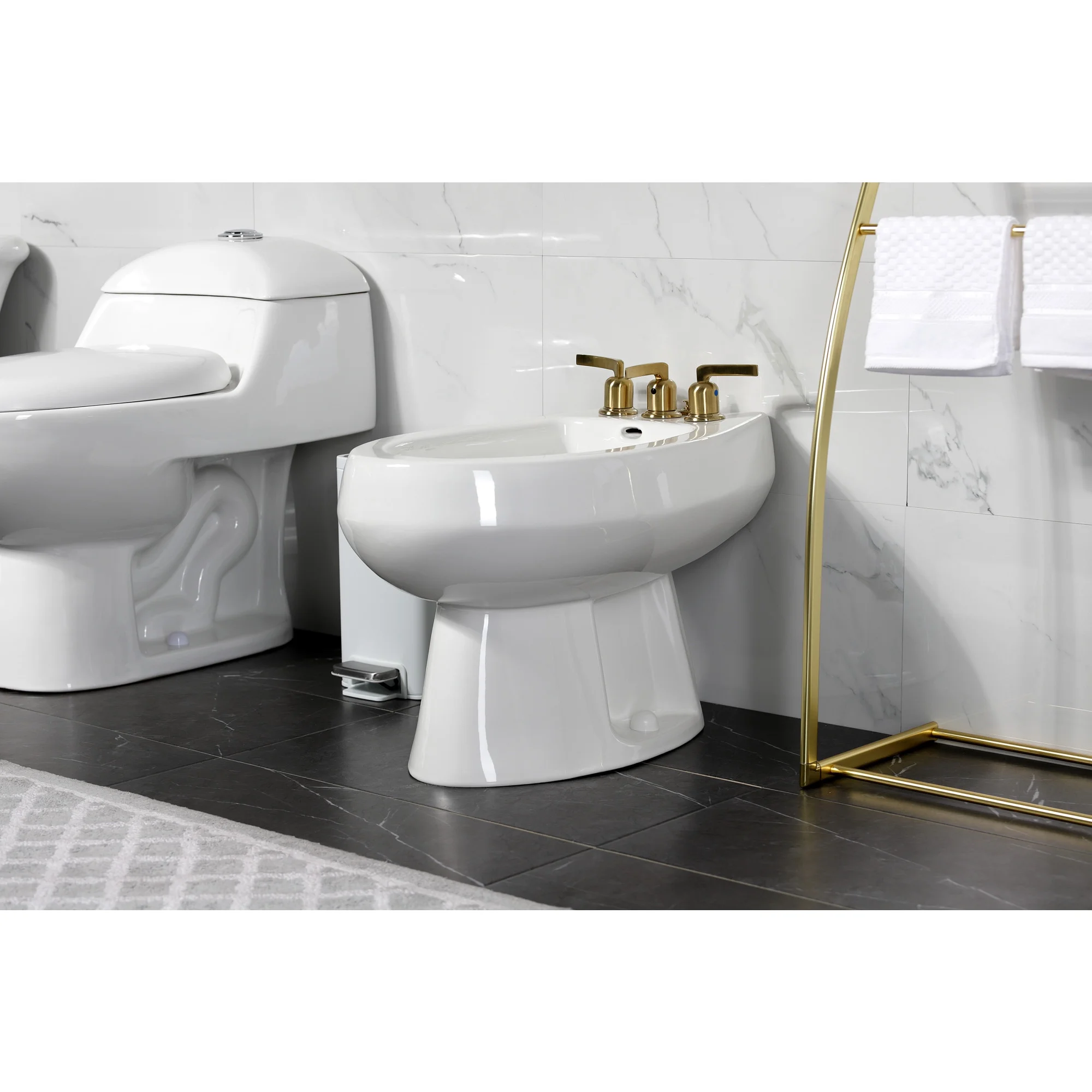 Kingston Brass KB6327EFL Centurion Three-Handle Bidet Faucet with Brass Pop-Up, Brushed Brass