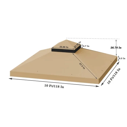 EBQOSK 10x10 Ft Outdoor Patio Gazebo Replacement Canopy,Double Tiered Gazebo Tent Roof Top Cover Only Frame Not Include Kahki