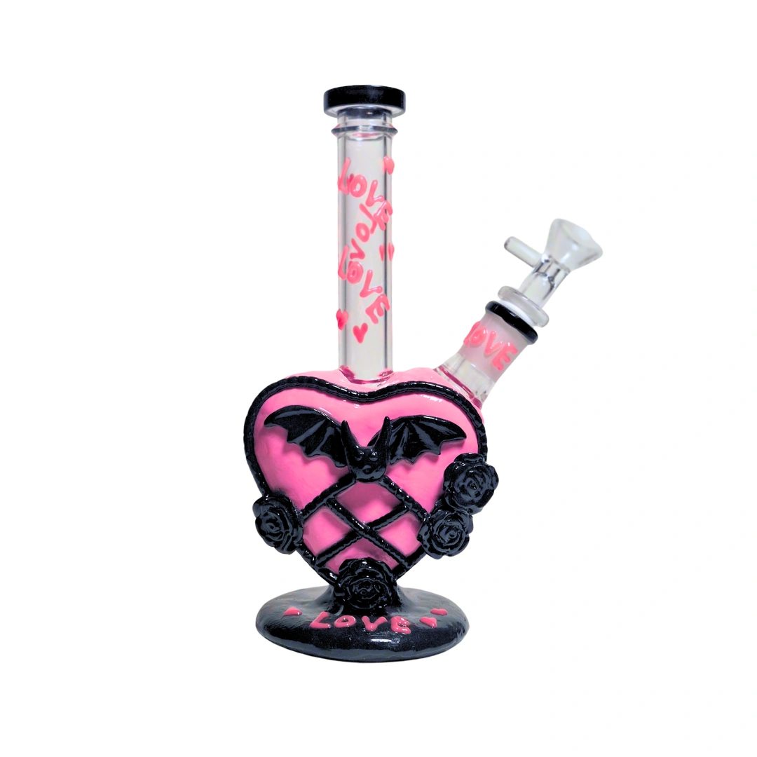 Bat & Rose Heart Bong 8.8 Cartoon Glass Water Pipe