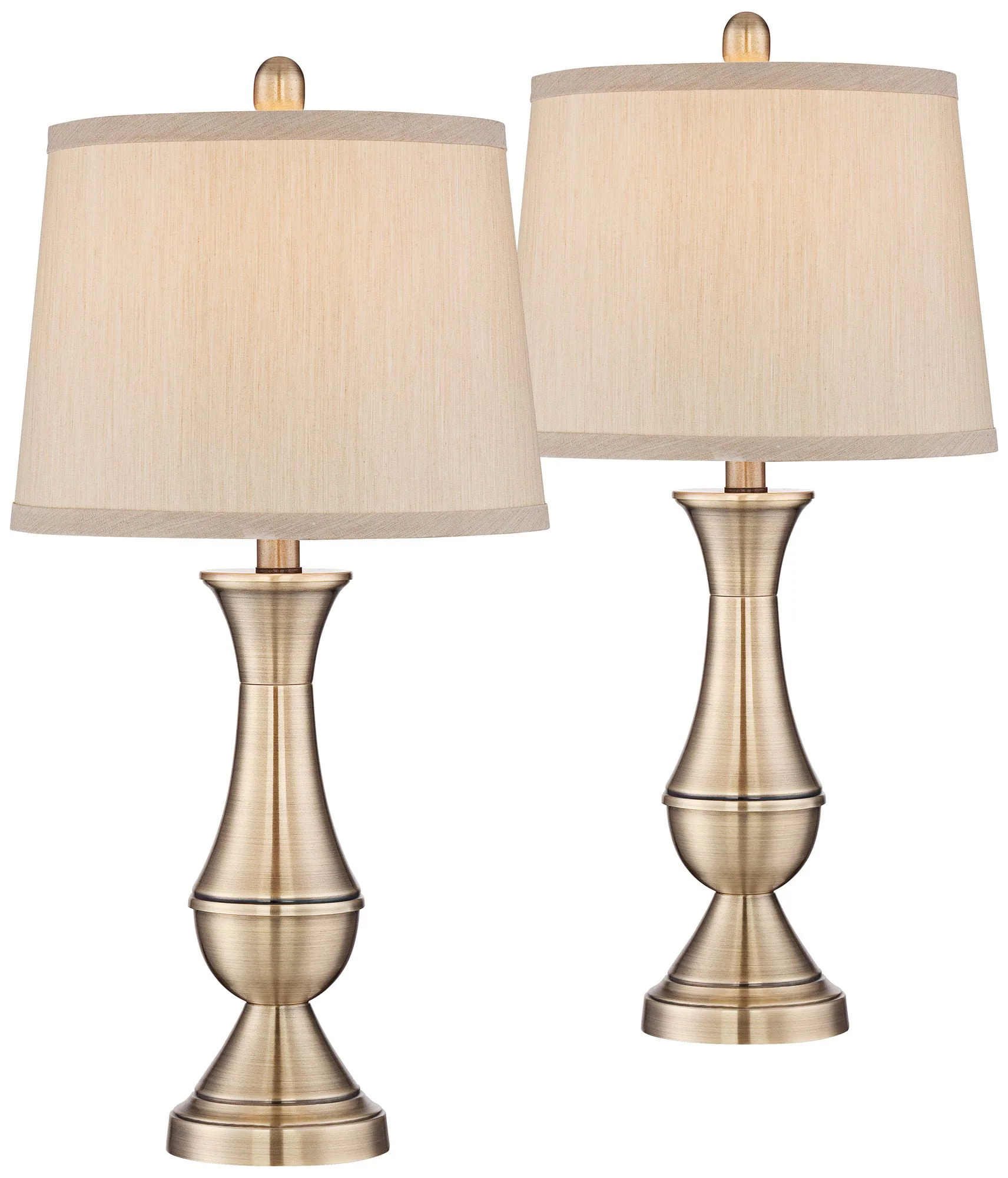 Regency Hill Becky Traditional Table Lamps 24 3/4" High Set of 2 Antique Brass Metal Beige Drum Shade for Bedroom Living Room Bedside Nightstand Home