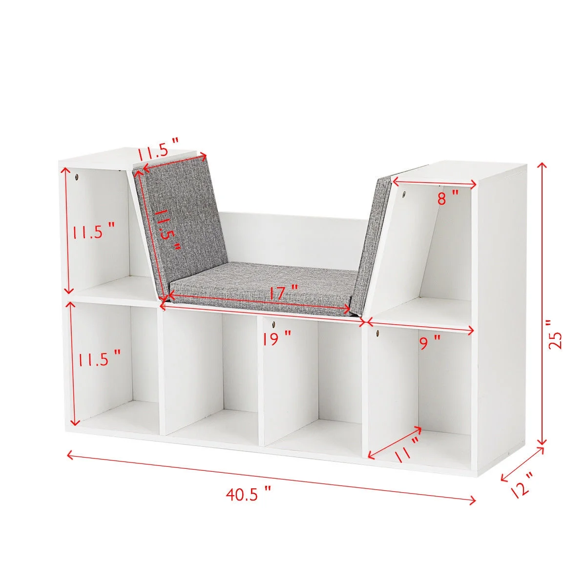 Costway 6 Cubby Kid Storage Cabinet Bookcase Multi-Purpose Shelf Cushioned Reading Nook