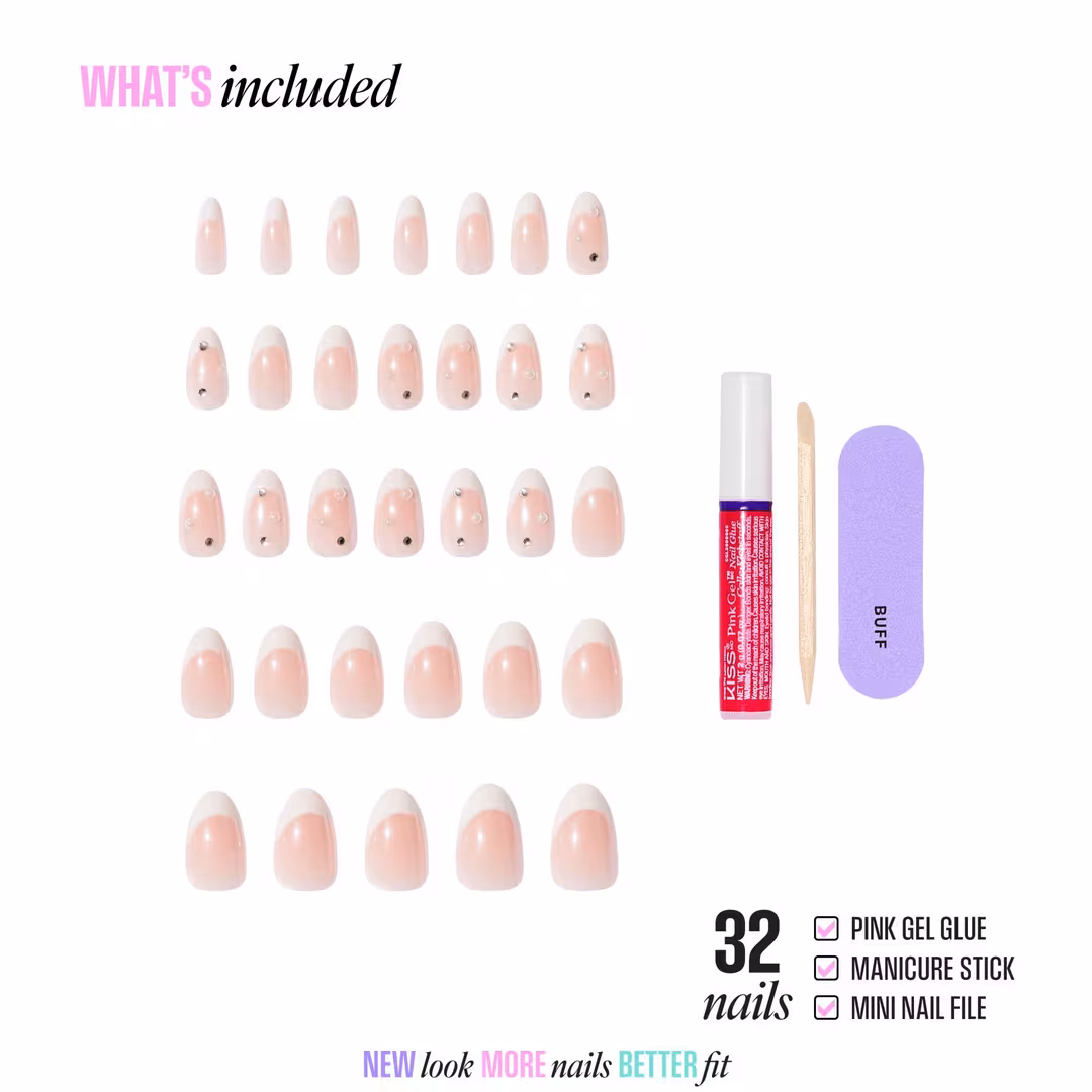 Kiss  Glam Jeweled Medium Almond Press On Nails, Serendipity Awaits
