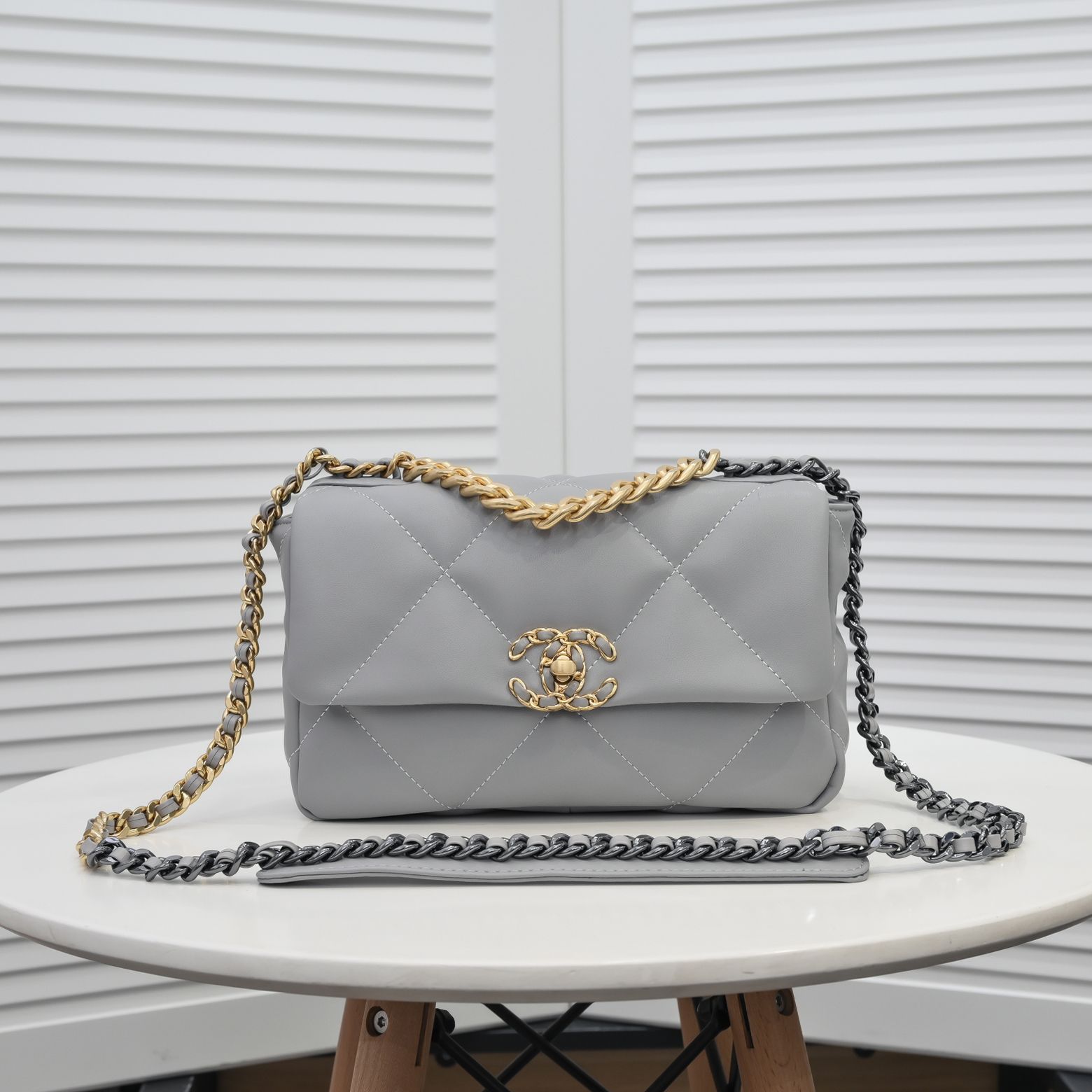 Chanel Calfskin Quilted Chanel 19 Flap Grey -Golden - Bag