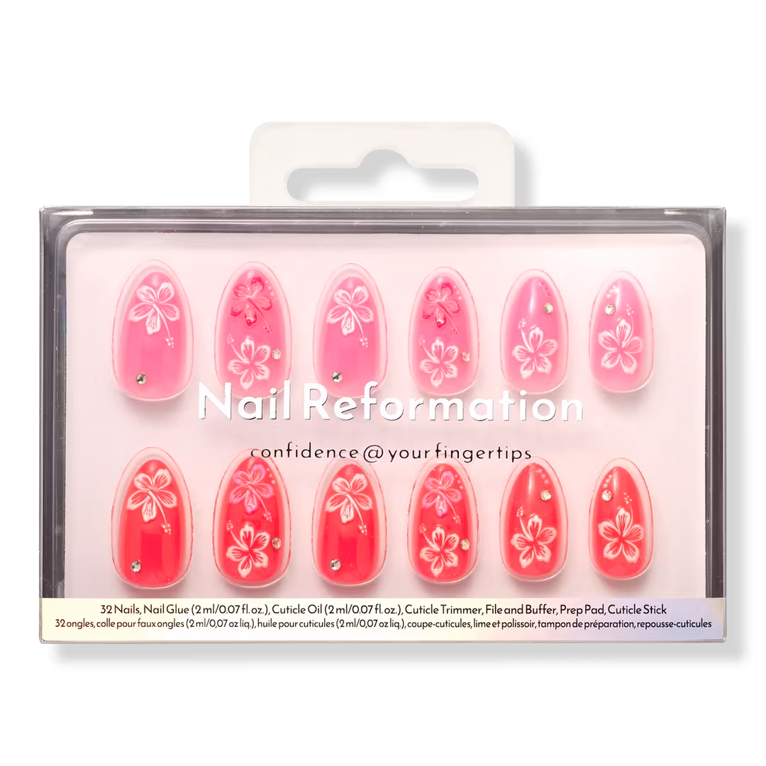 Nail Reformation  Pink Hibiscus Press On Nails