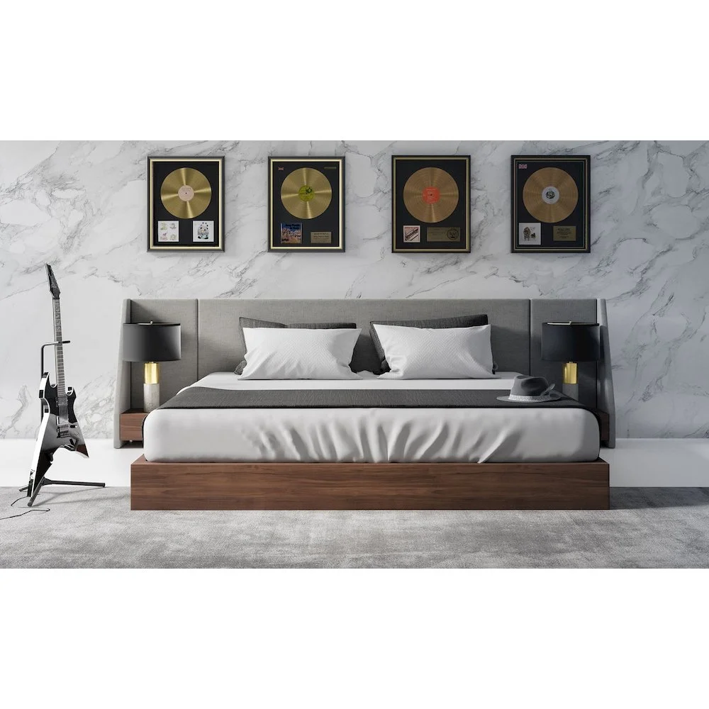 Nova Domus Janice - Eastern King Modern Grey and Walnut Bed and Nightstands