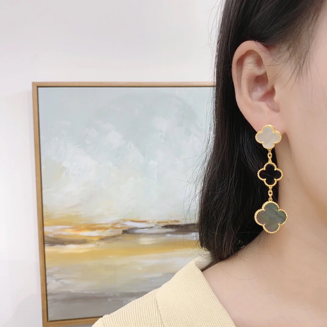 Van Cleef & Arpels Triple Clover Stud Earrings, Magic Alhambra earrings, 3 motifs