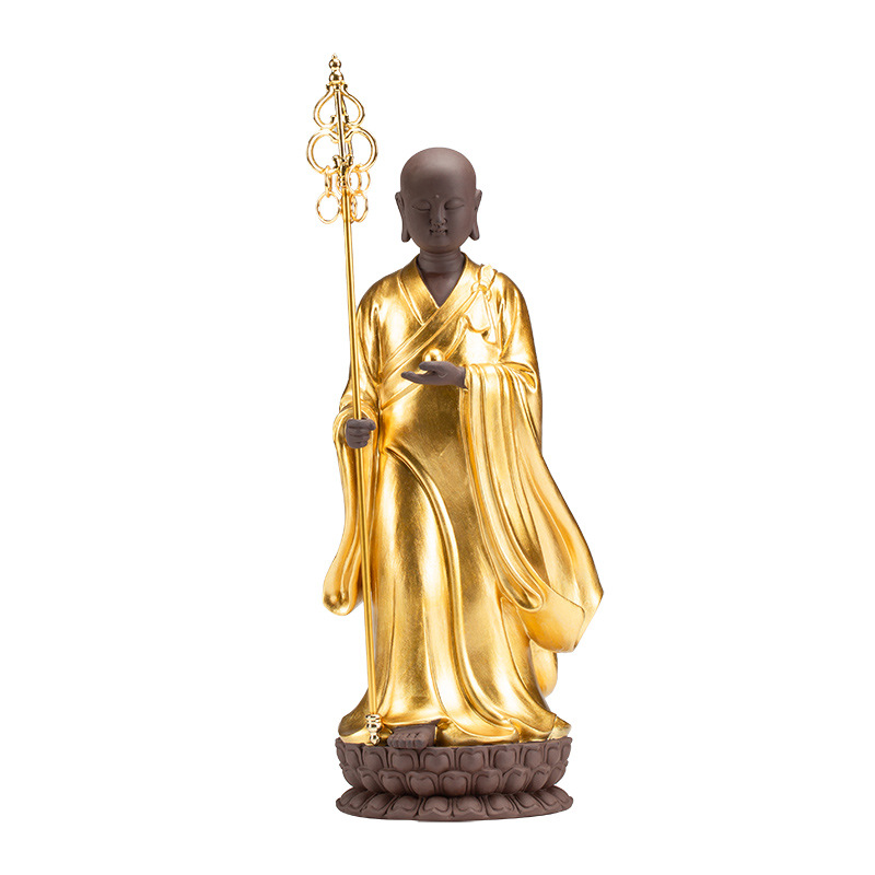 TIKTOK LIVE - Purple Clay Pottery Bodhisattva Statue Golden Robe Ornaments Zen Meaning in Home Decor Buddha Statue Sculpture