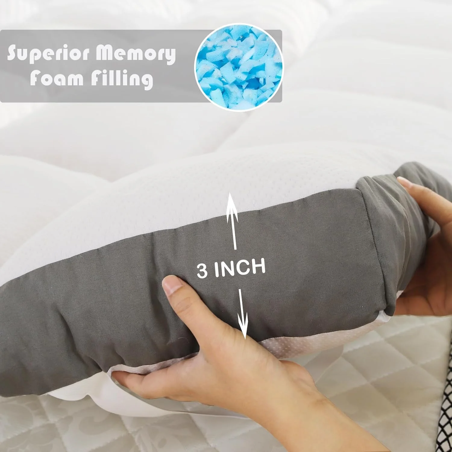 4 Inch Mattress Topper King Size Memory Foam Filled Warming Cooling Fluffy & Soft 100% Air Fabirc Top Memory Foam Pillow Top, Anti-Slip Bottom, 4 Elastic Straps, 80x78x4 Inch, King
