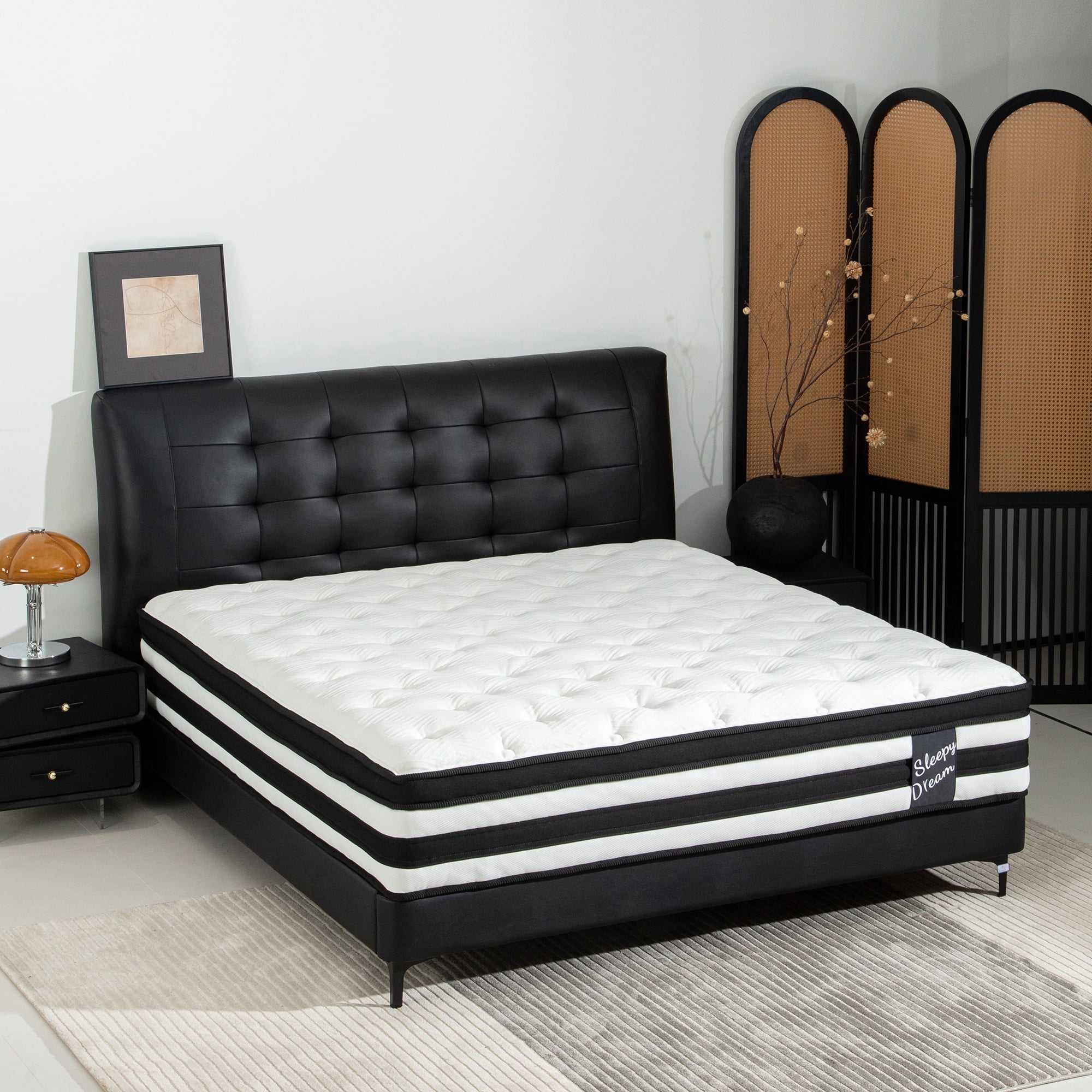 Queen Mattress in a Box, UHOMEPRO 12 inch Memory Foam Mattress Hybrid Individual Pocket Springs Queen Size Mattress with Breathable Knitted Fabric and Edge Support, Medium Firm, CertiPUR-US, Black