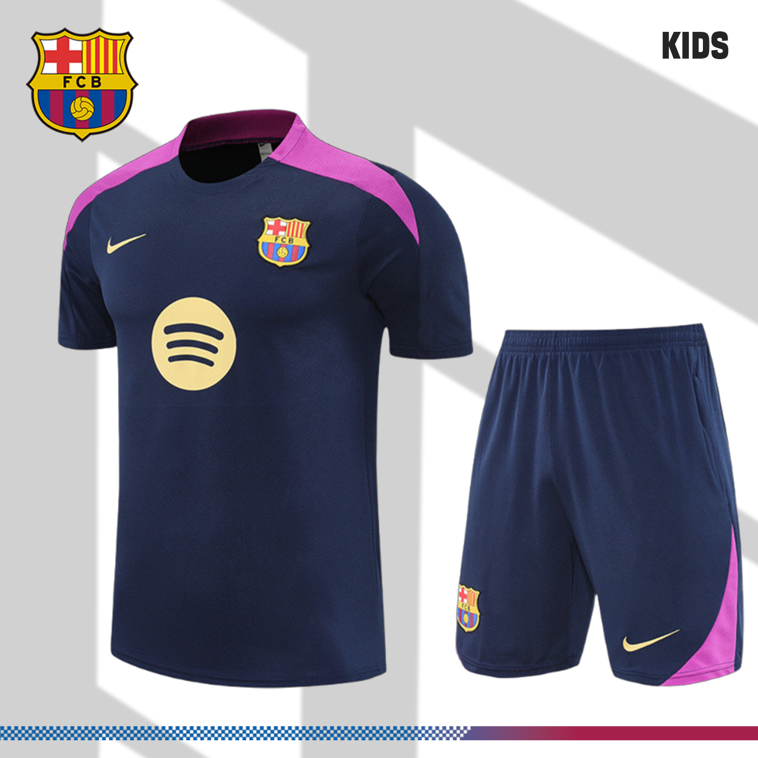 2024/2025 Barcelona Royal Blue Kids Short Sleeve Training Clothes (Kids Kit)