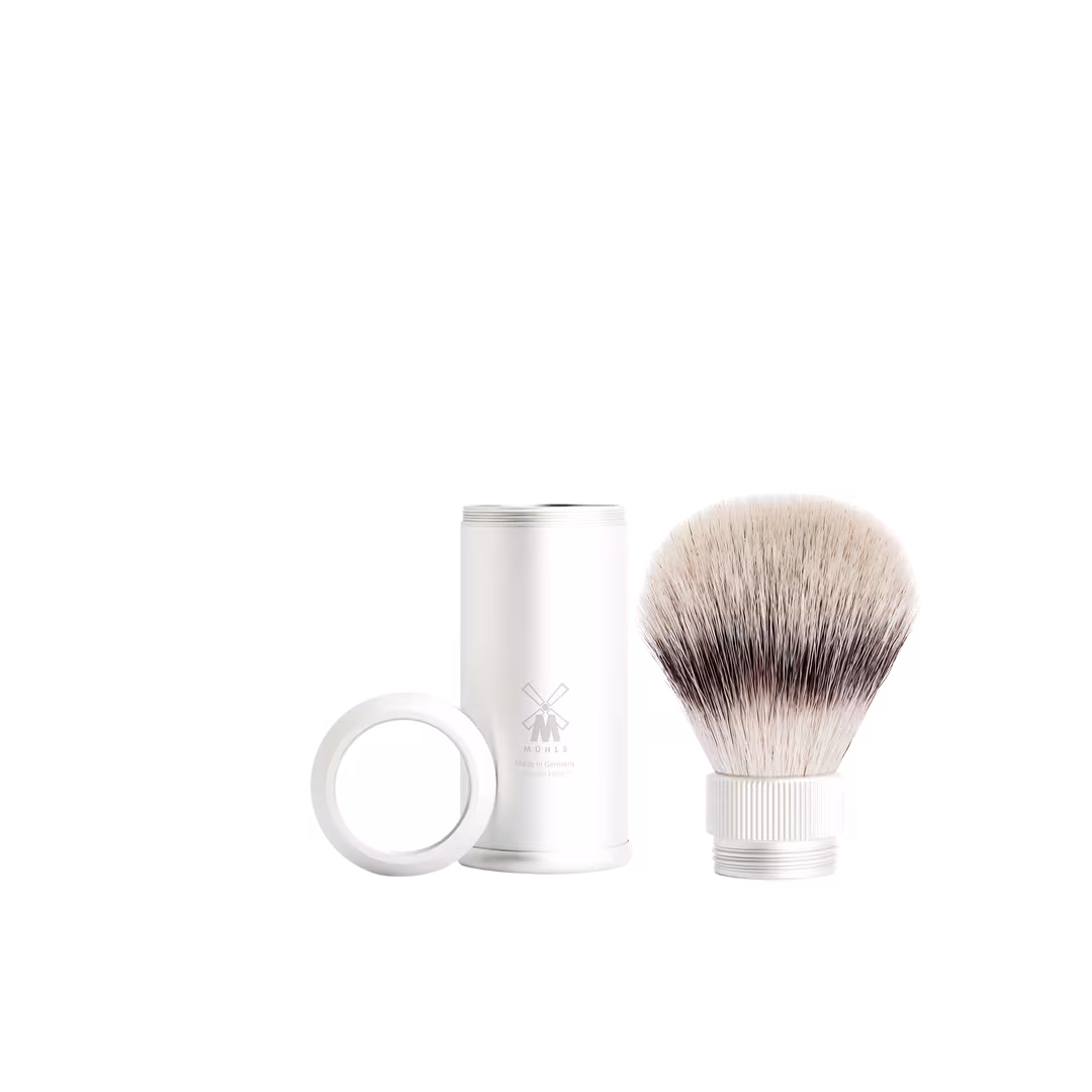 MÜHLE  Travel Anodized Aluminum Silvertip Fiber Travel Shaving Brush