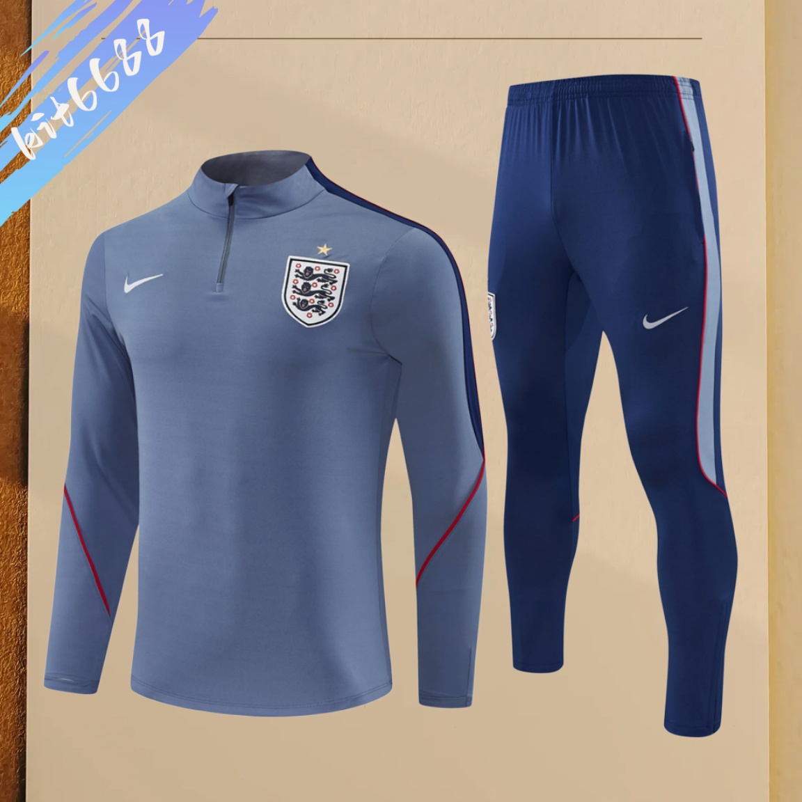 26/27 England grey Half Zip Training Kit (Adult Kids Kit)