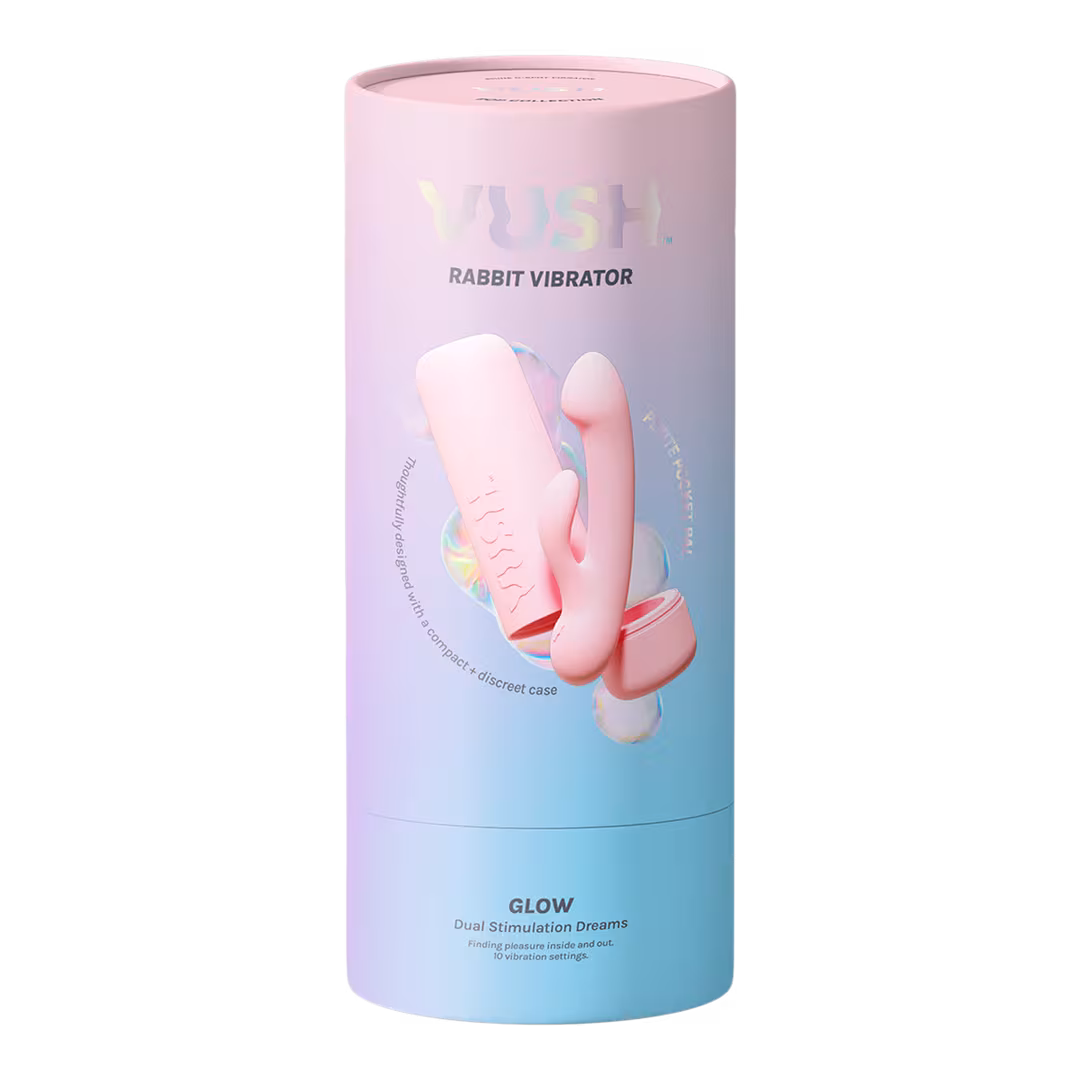 VUSH  Glow - Compact + Rechargeable Pink Rabbit Vibrator with Travel Case