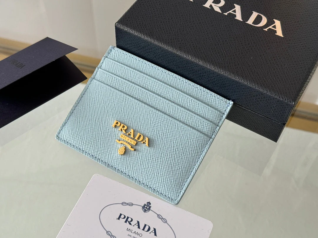 Prada 10 CARD HOLDER IN SKY BLUE CALFSKIN