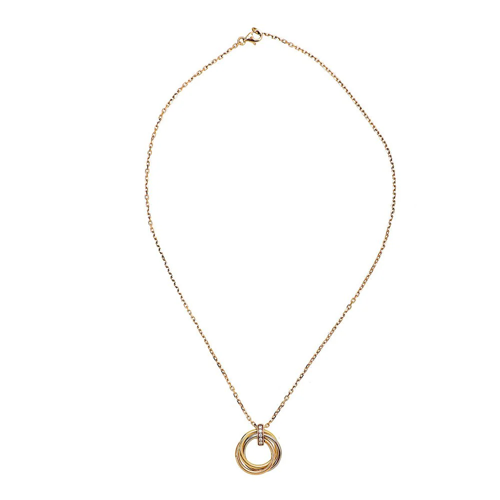 Cartier 18K Tricolor Gold W- 5 Diamonds Trinity Necklace