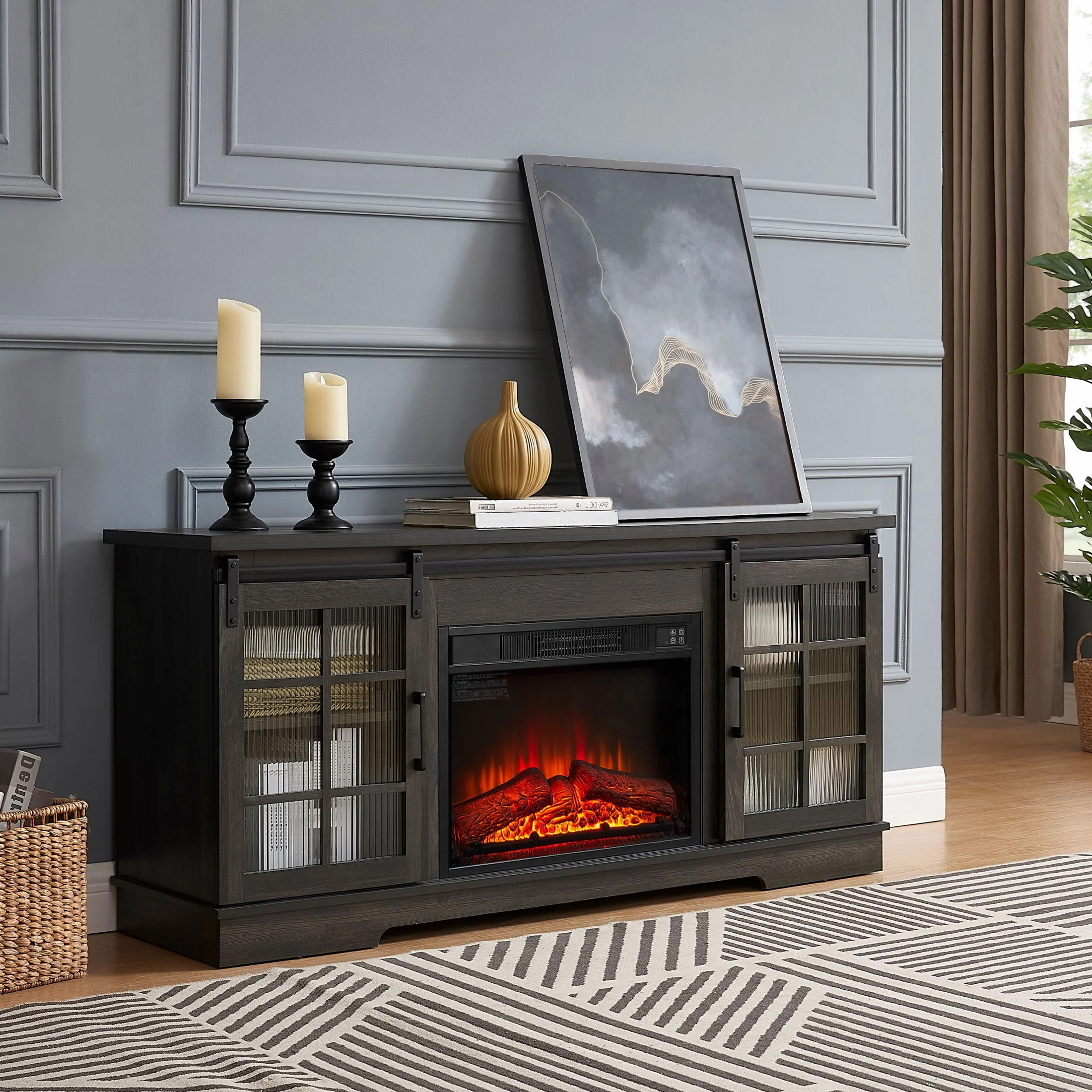 IMKHK TV Stand with Remote Control Fireplace, Media Entertainment Center for TVs up to 70