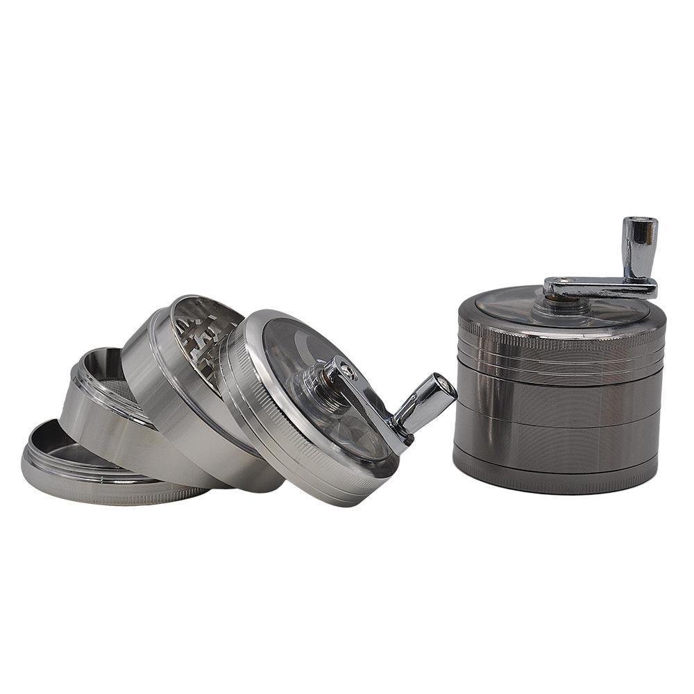 Crank Herb Grinder With Handle Zinc Alloy 4 Layer 63MM (2 Color)