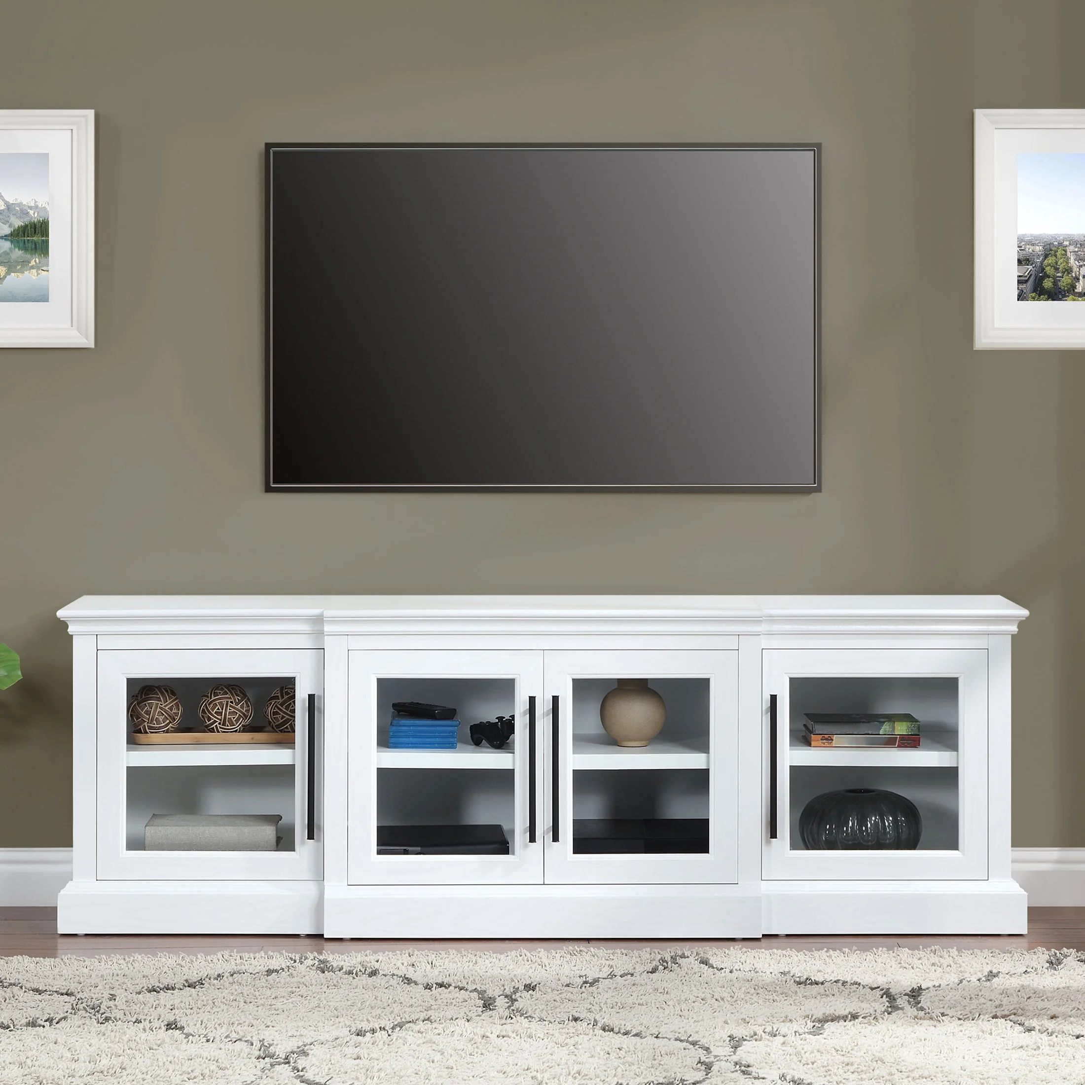 Whalen Rowan Low Profile TV Stand for TV up to 85", White Finish