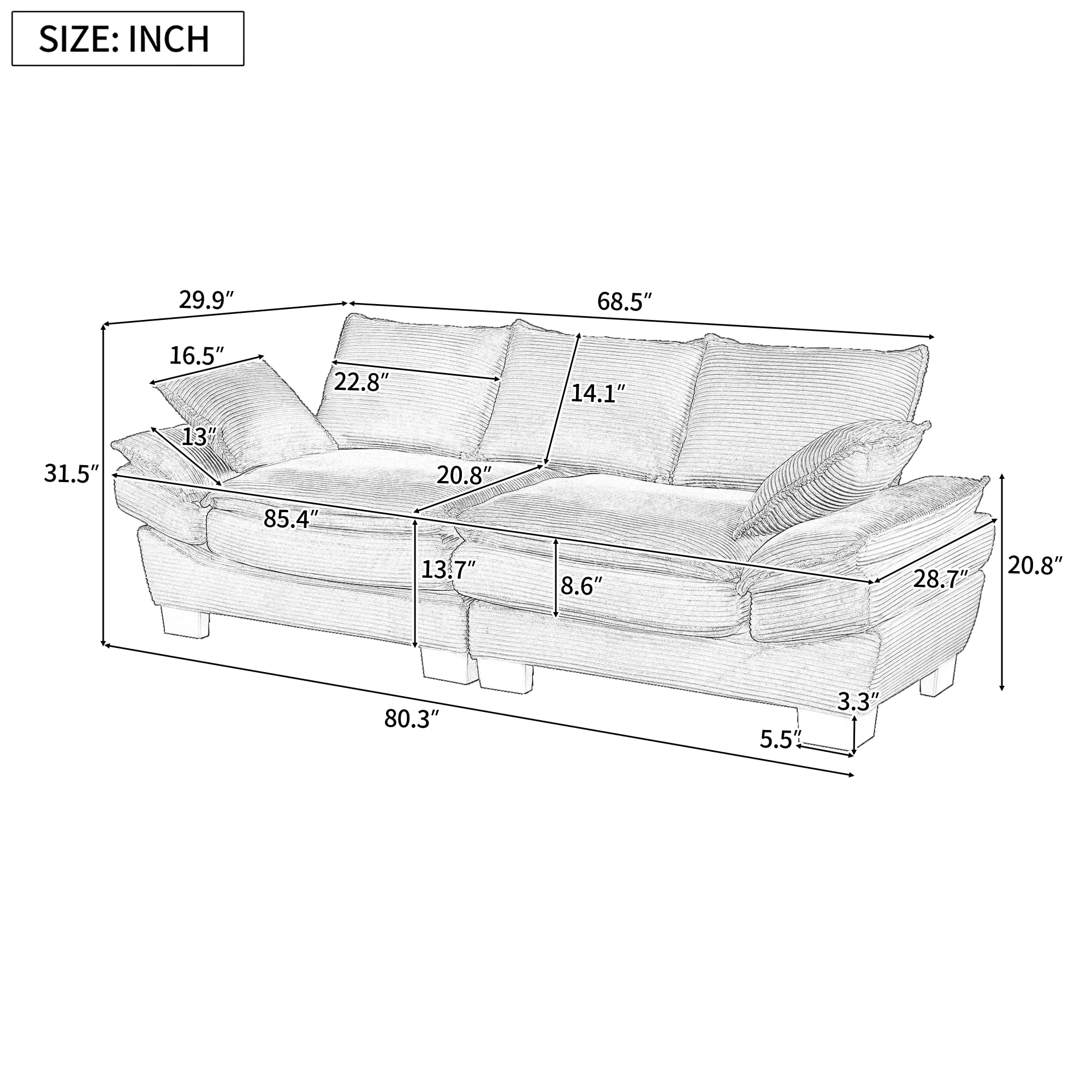NYBOPAVIS 85.4" Corduroy Sofa, Oversized Loveseat Sofa Couch for Living Room Green