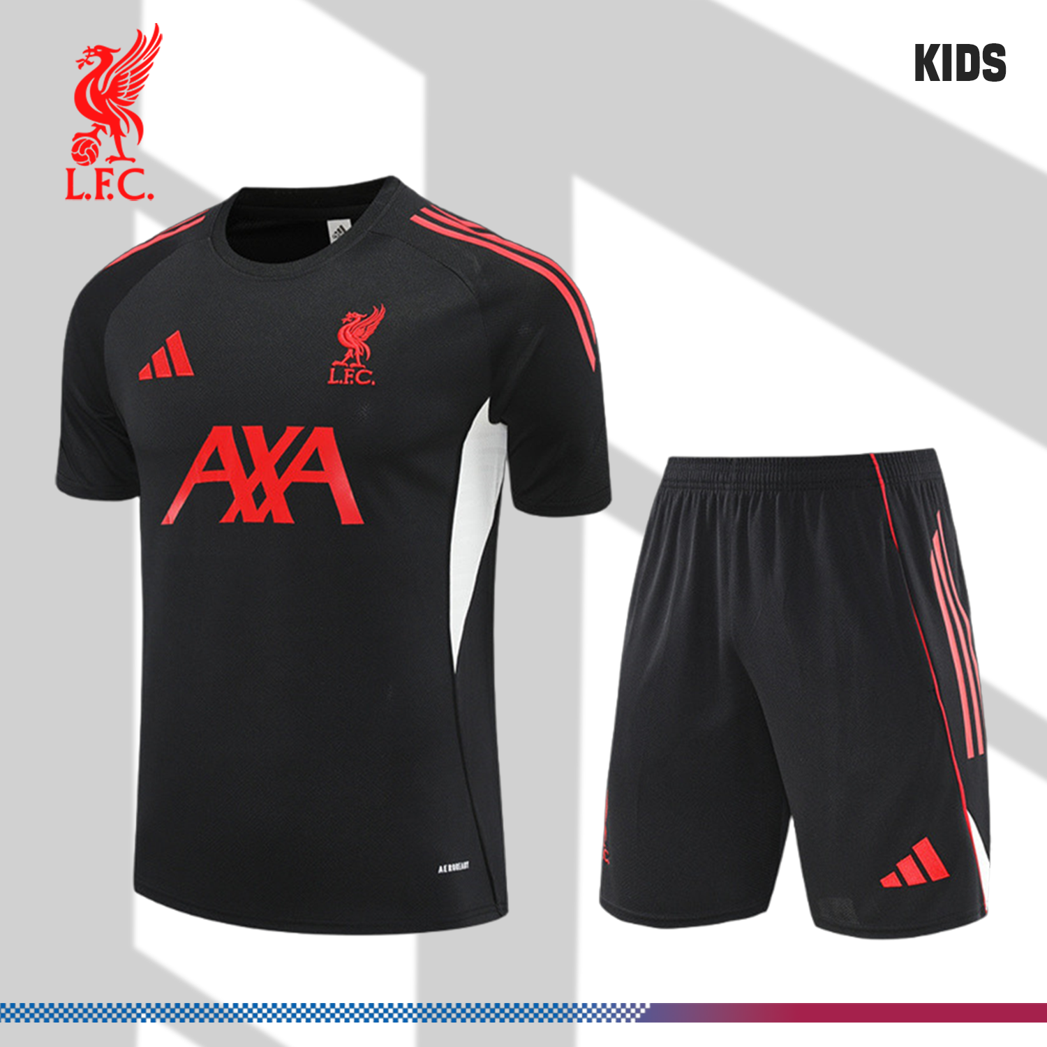 2025/2026 Liverpool Black Kids Short Sleeve Training Clothes (Kids Kit)