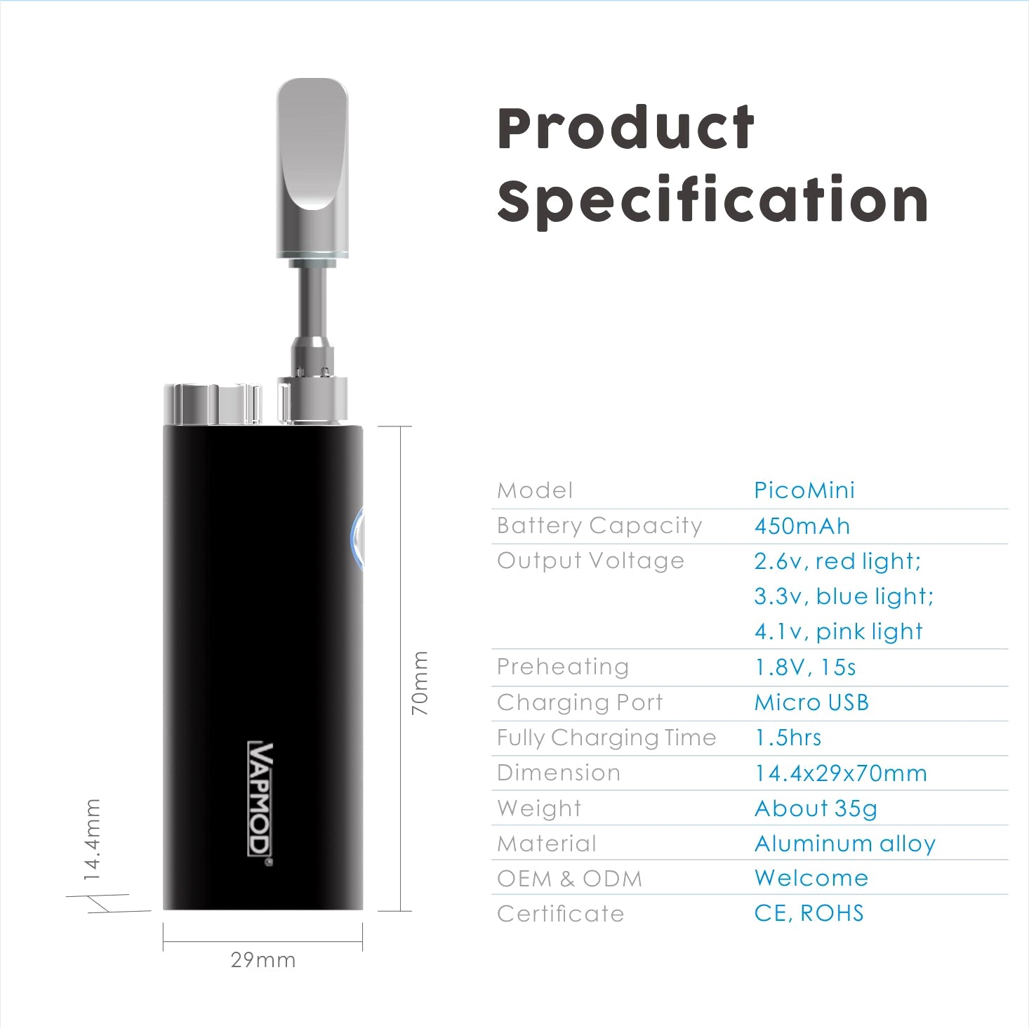 VAPMOD PICO mini 510 Thread Battery