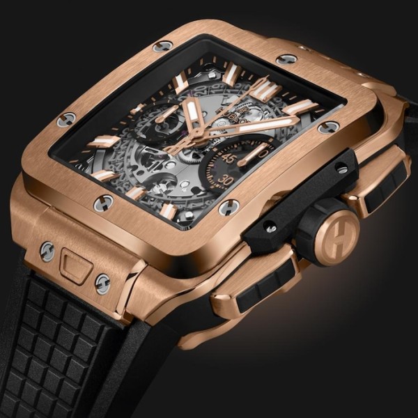 Replica Hublot Square Bang Men Automatic Skeleton Rubber Watch 821.OX.0180.RX