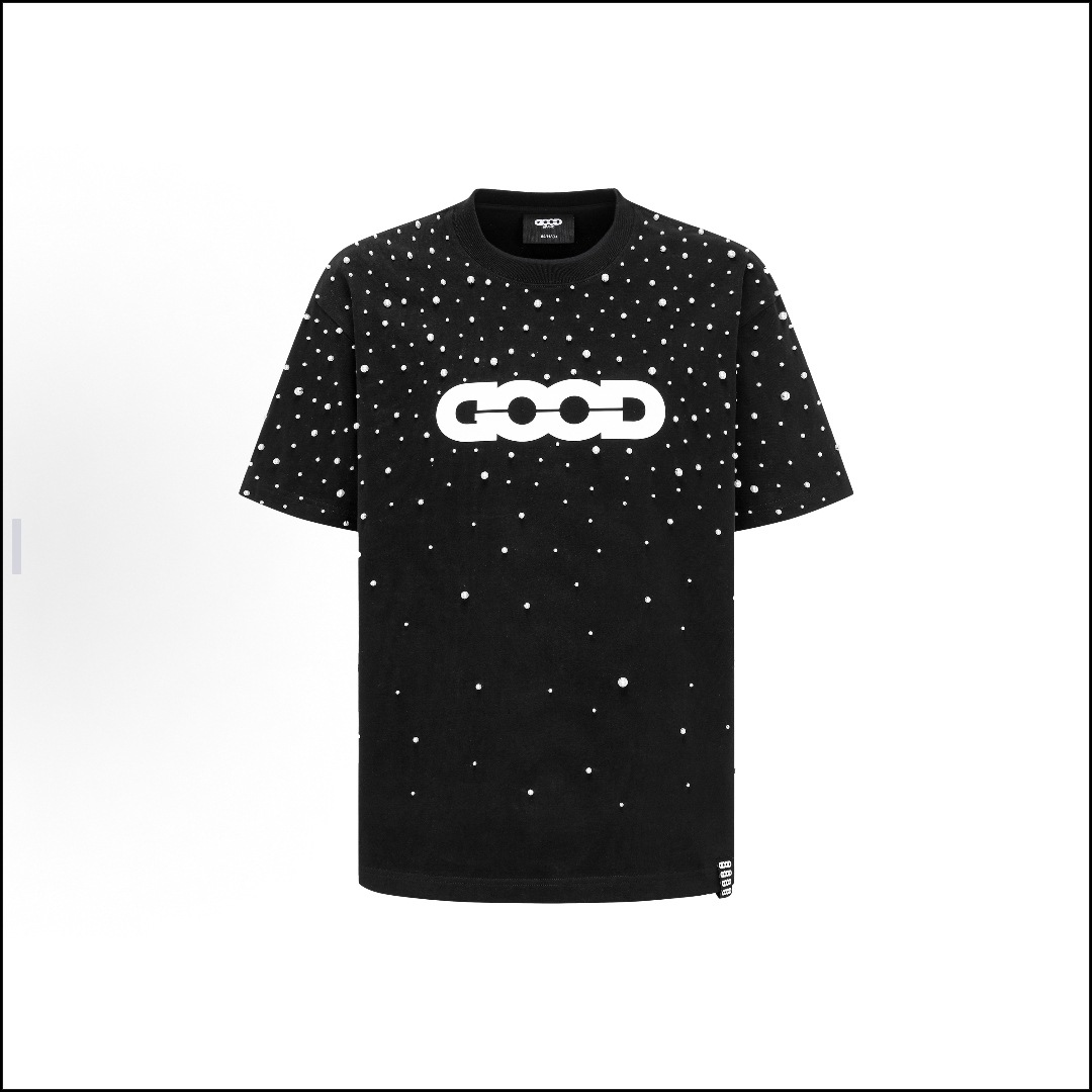 Scattered pearls light luxury fashion high-end printed LOGO short-sleeved T-shirt