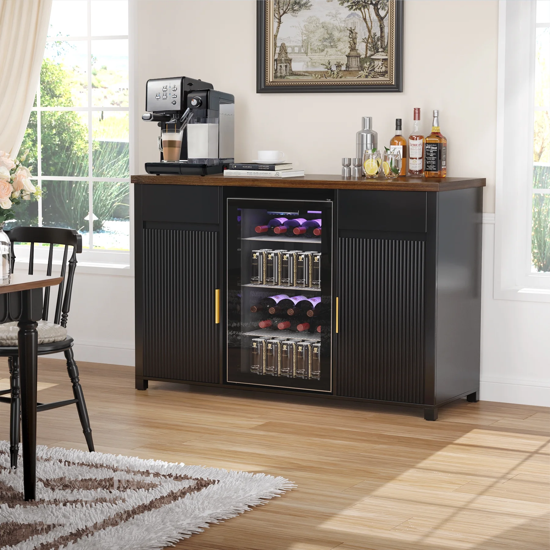 Coffee Bar Cabinet with Fridge Space, Mini Fridge CabinetBuffet Sideboard53.2"L