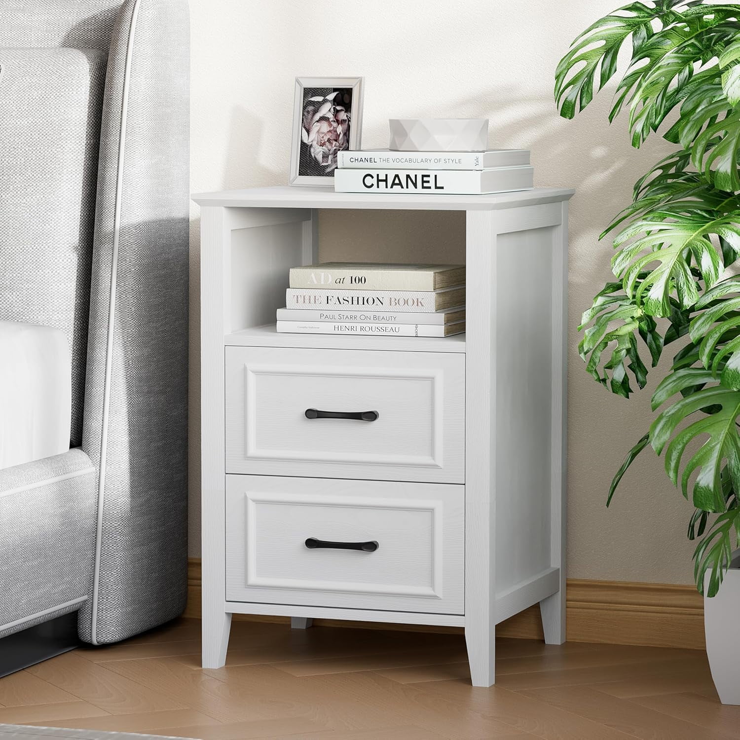 ANHDAH Nightstand Set of 2, Modern End Table with 2 Drawers and Open Shelf, 23.6 Inch High Bedside Table with Storage