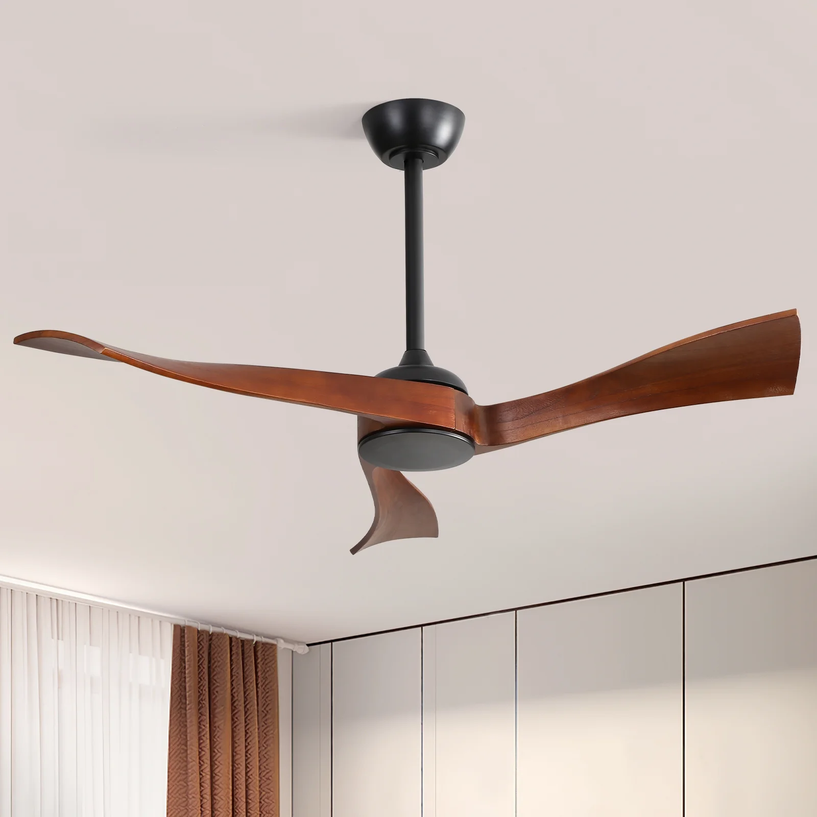 Sofucor 52" Wood Ceiling Fan No Light, 6 Wind Speeds, 3 Blades with Reverse Airflow, Black