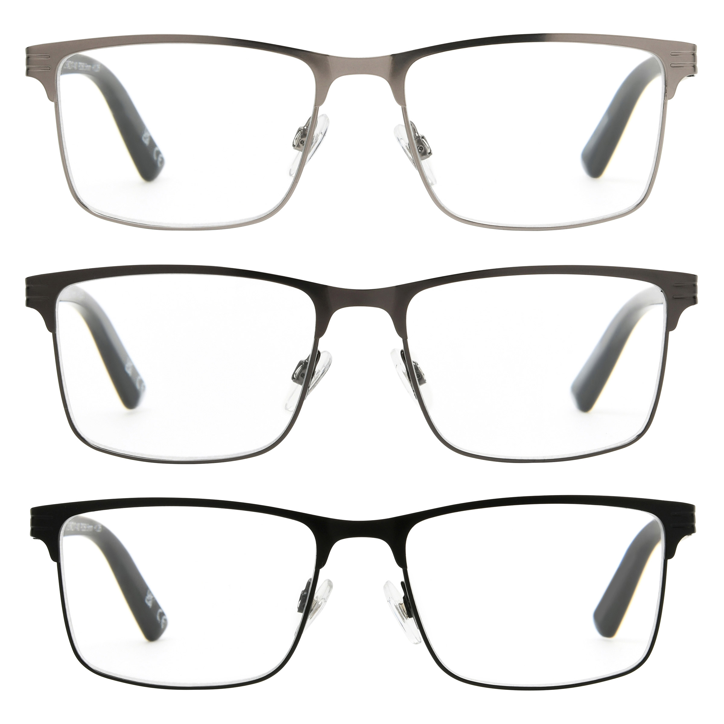 Design Optics by Foster Grant #668 Metal Square Reading Glasses, 3-pack