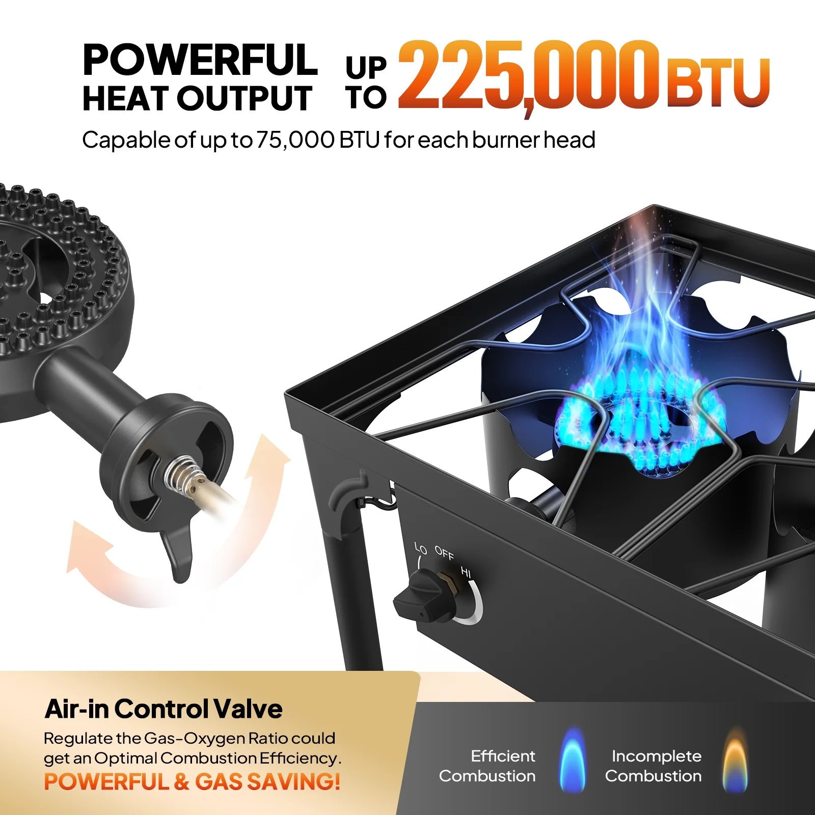 VINGLI 3 Burner High Pressure Outdoor Camping Burner, 225,000 BTU Propane Gas Stove with CSA Listed Regulator, Picnic Cooker Perfect for Home Brewing Maple Syrup Patio Turkey Frying Canning