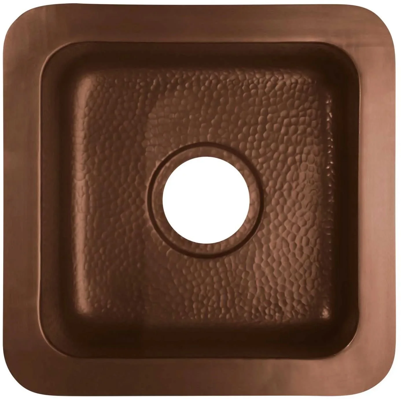 15" x 15" x 8" Merrick Copper Single Bowl Drop-in/Undermount Bar Sink (Hammered Medium Antique Copper Finish) - 1.75" drain hole for 2" bar drain