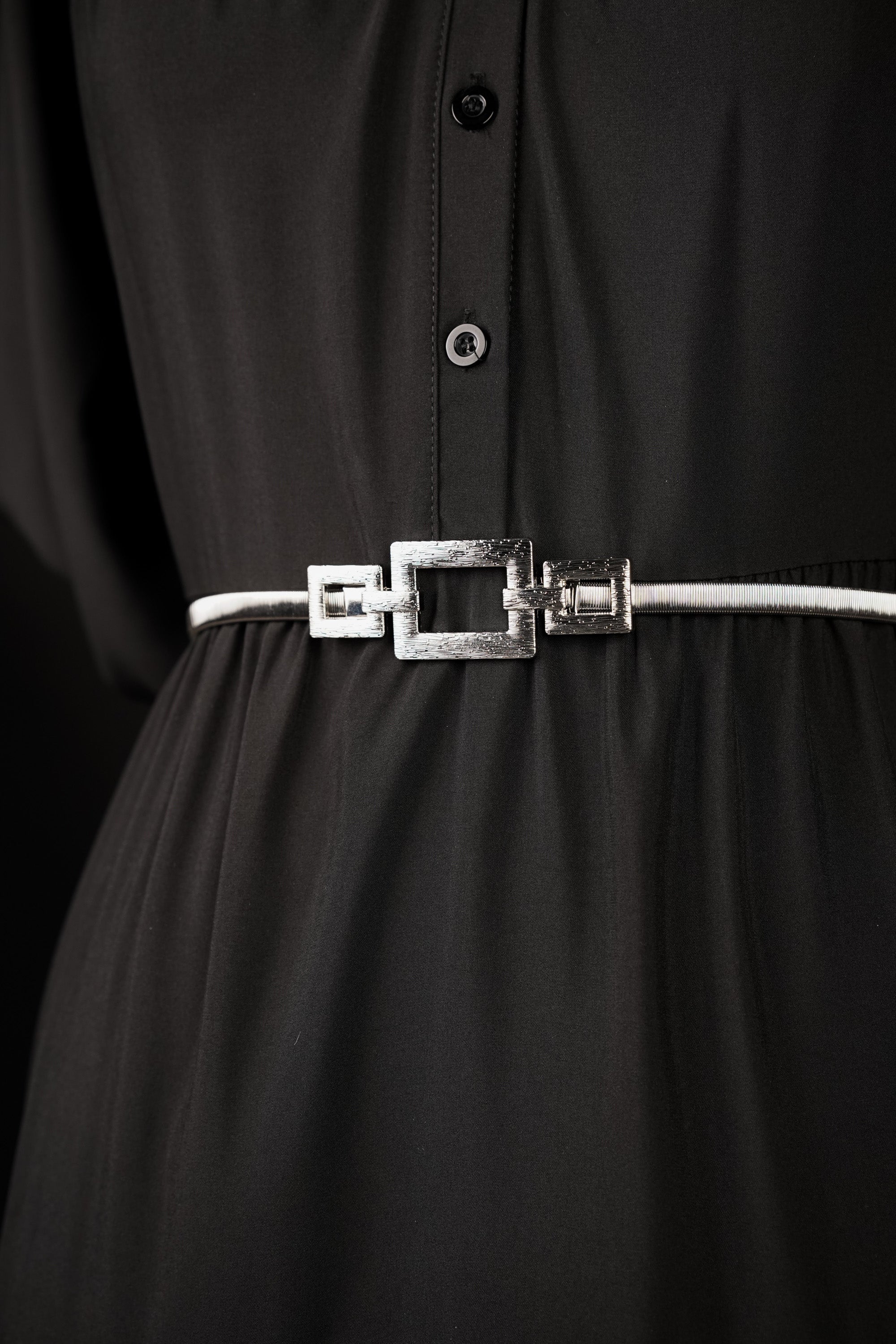 Silver Geometric Buckle Metal Belt