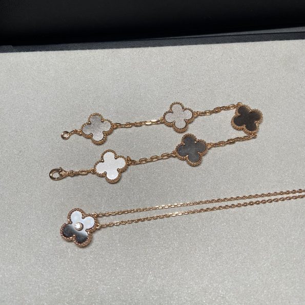 Van Cleef Bracelet Dupe, Silver Sheen Obsidian Clover