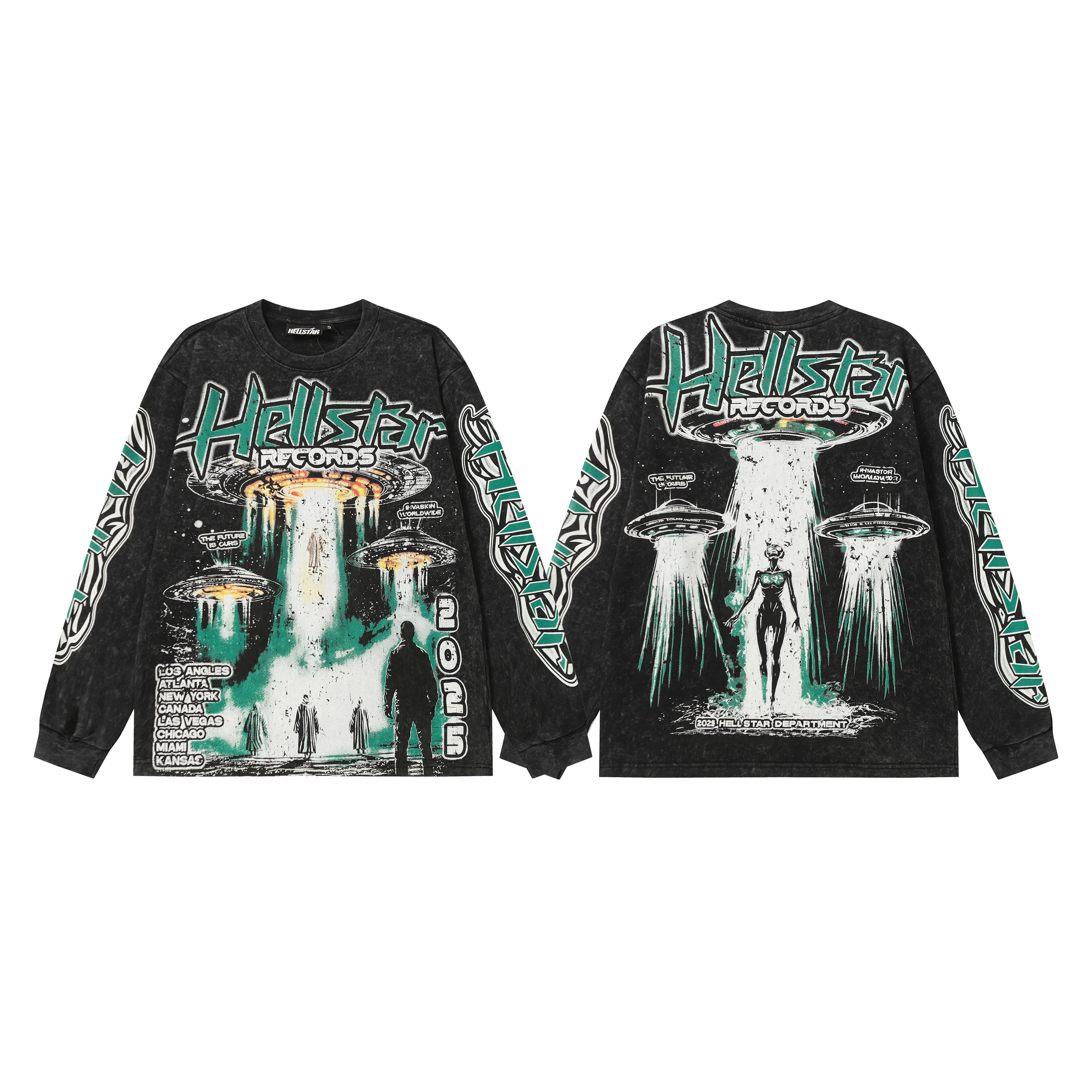 Street Alien Cosmic Flying Saucer Pure Cotton Long-Sleeve T-Shirt