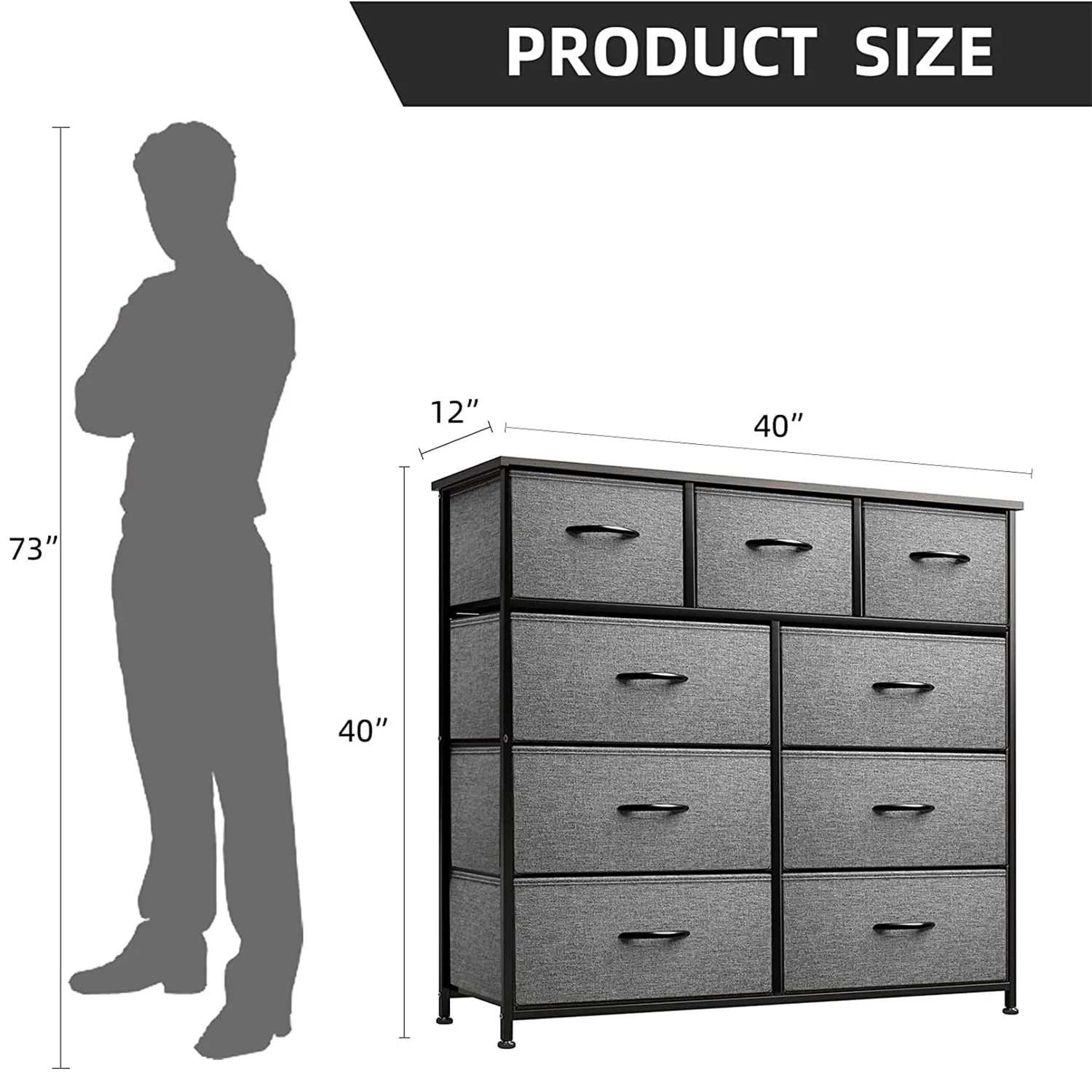 9-Drawer Dresser,40''H x 40''L x 12''W Tall Fabric Dresser, Storage Organizer Unit With Wide Chest Bins for Closet, Bedroom, Sutdy，Entryway，Hallway, Nursery（3 colors）