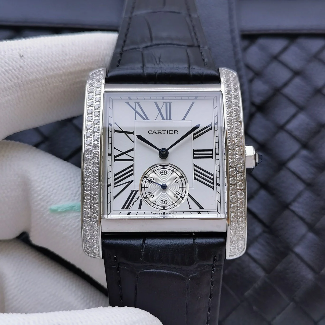 Cartier Watch TANK MC SECOND TIME STEEL CASE DIAMOND BEZEL