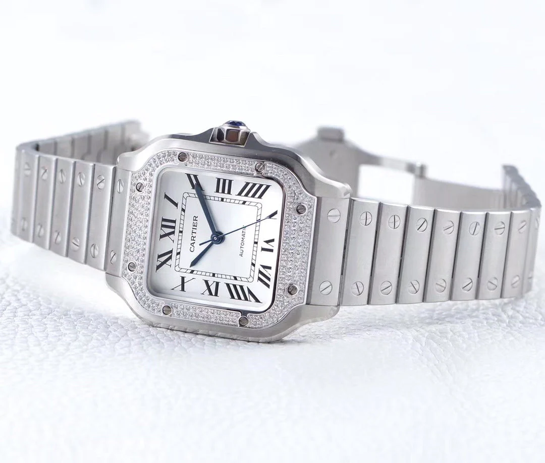 Cartier Watch SANTOS LADY 35.1MM AUTOMATIC SILVER DIAMOND BEZEL