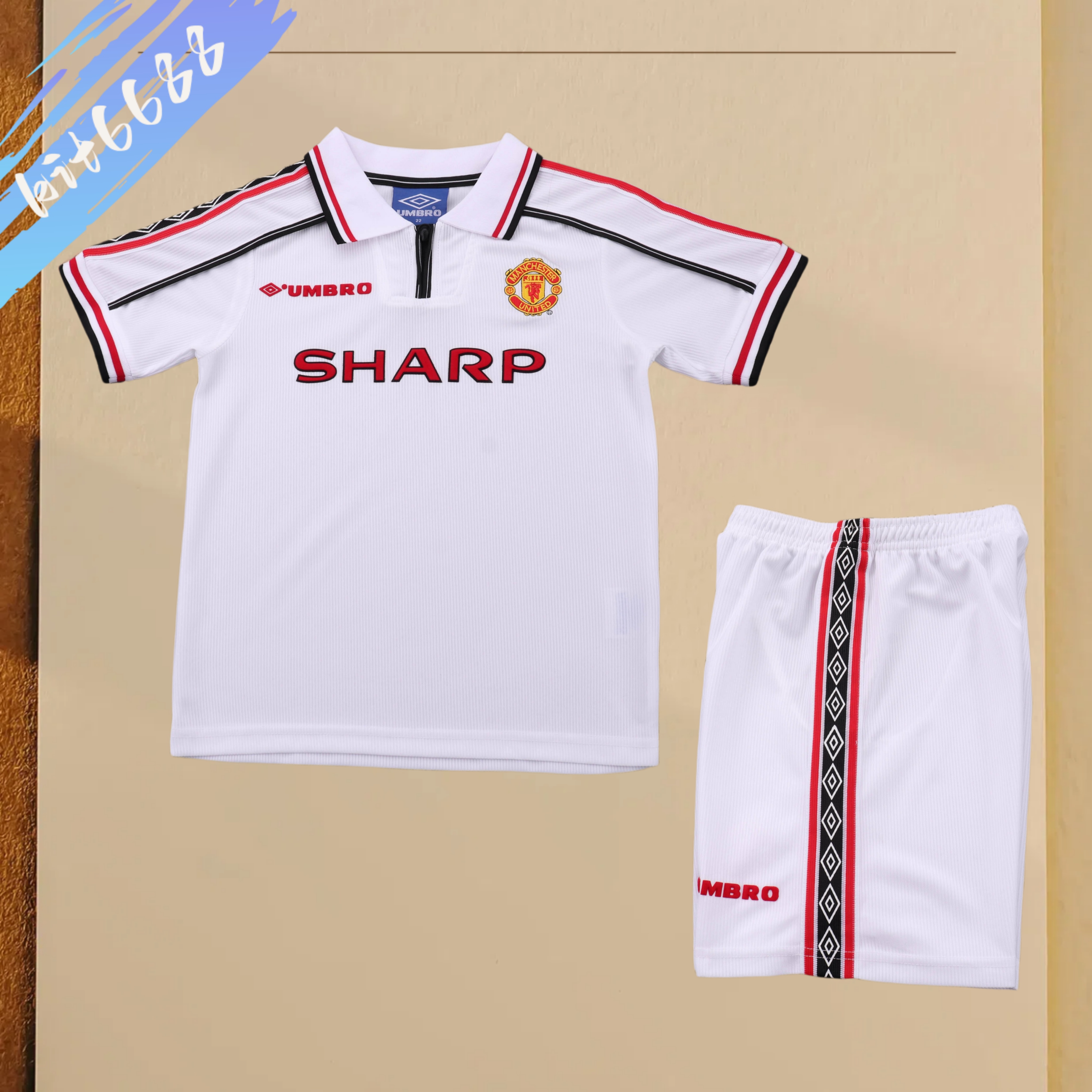 98/99 Manchester United Commemorative Edition Retro Football Soccer Kids Kit