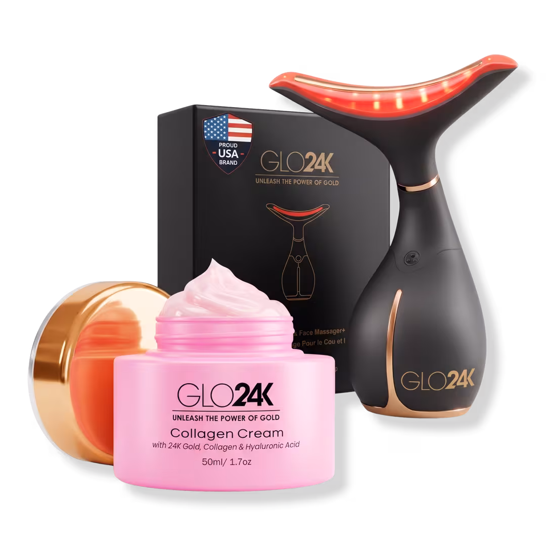Glo24k  Neck & Face LED Beauty Massager + Collagen Neck Cream