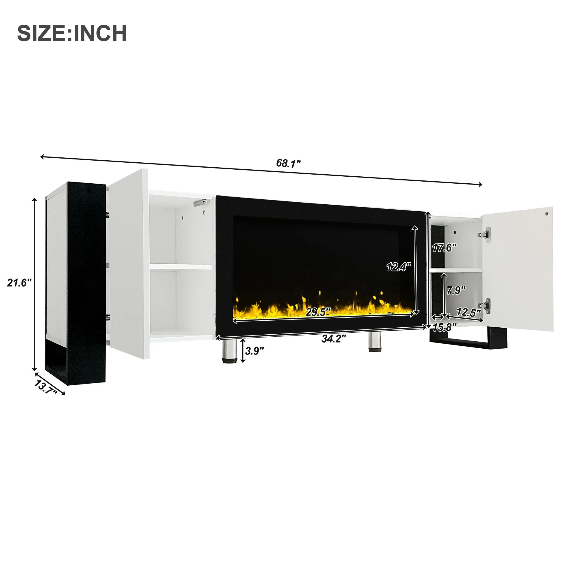 Harper & Bright Designs Fireplace TV Stand with 34" Electric Fireplace, High Gloss Entertainment Center with Storage Cabinet, Modern TV Console Media Cabinet for TVs Up to 75", White